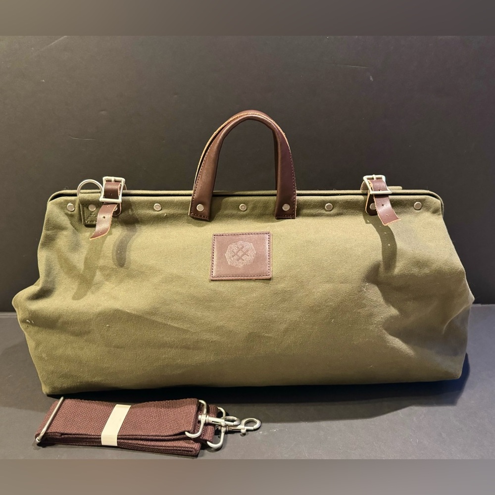 Gotham Textile Cotton Canvas & Leather Olive Green Weekender Duffle Tool Bag